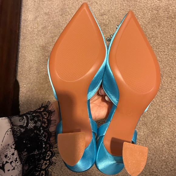 Crystal pointy toe sling backs in blue Satin BNWOT - Picture 7 of 9